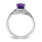 Sterling Silver Rhodium Amethyst Diamond Ring