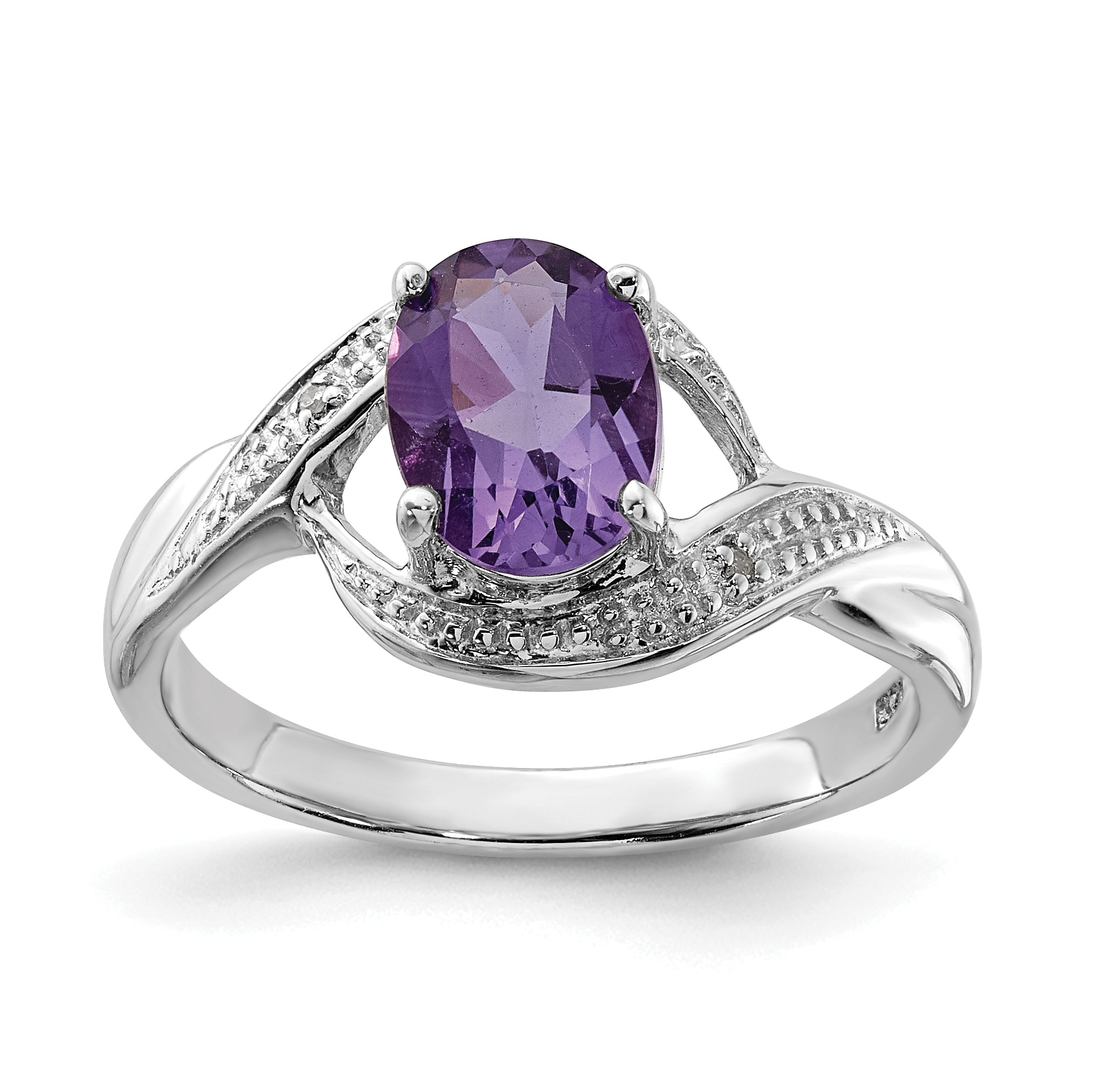 Sterling Silver Rhodium Amethyst Diamond Ring Main image