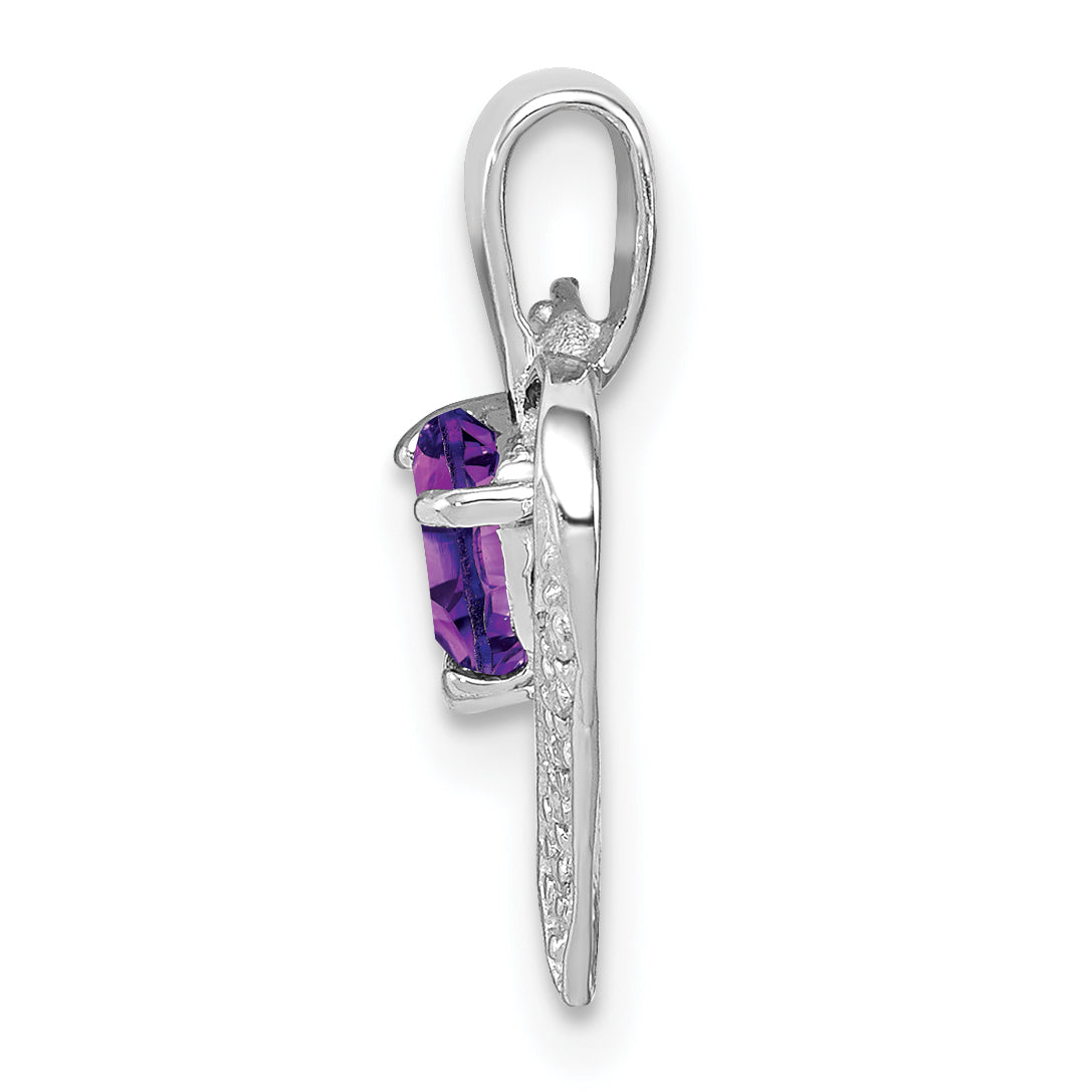 Sterling Silver Rhodium Plated Amethyst and Diamond Heart Pendant Secondary image