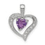 Sterling Silver Rhodium Plated Amethyst and Diamond Heart Pendant