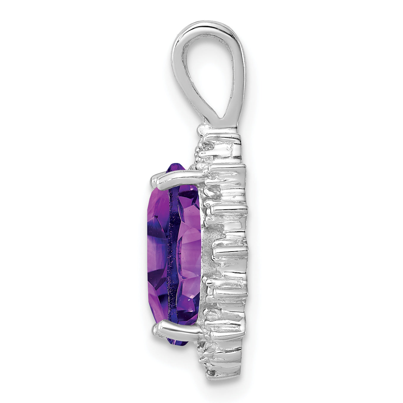 Sterling Silver Rhodium Plated Oval Amethyst and Diamond Pendant Secondary image