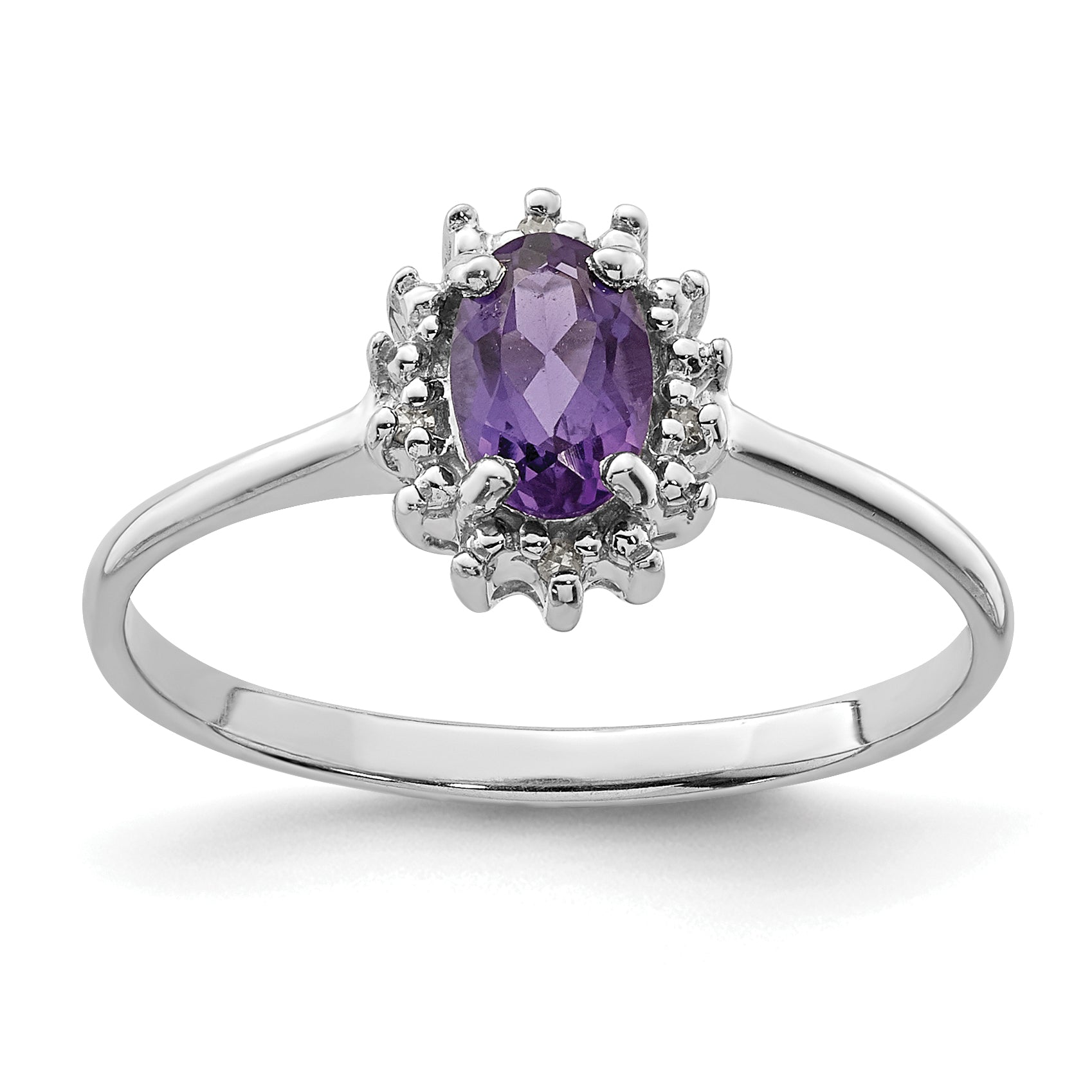 Sterling Silver Rhodium Amethyst & Diamond Ring Main image