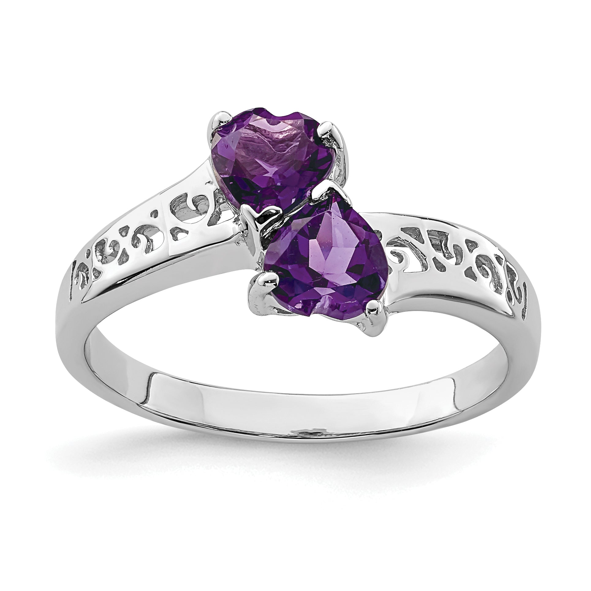 Sterling Silver Rhodium Amethyst Heart Ring Main image