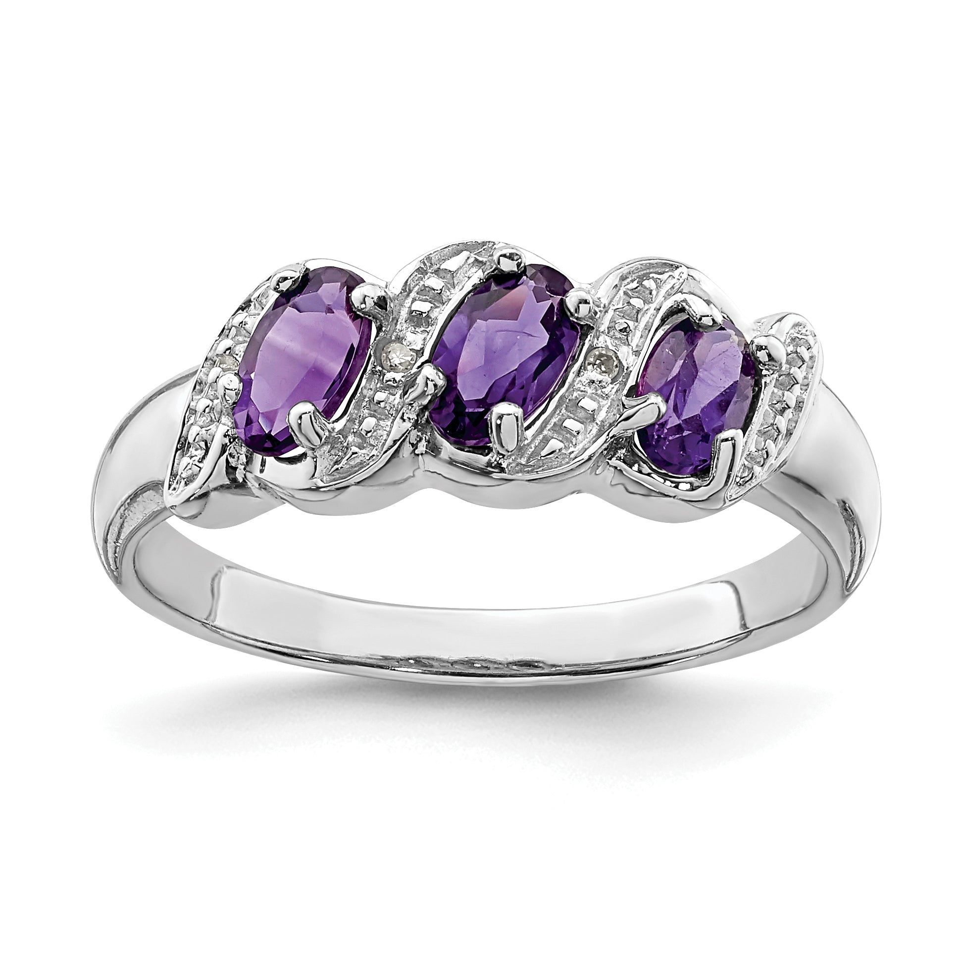 Sterling Silver Rhodium Amethyst & Diamond Ring Main image