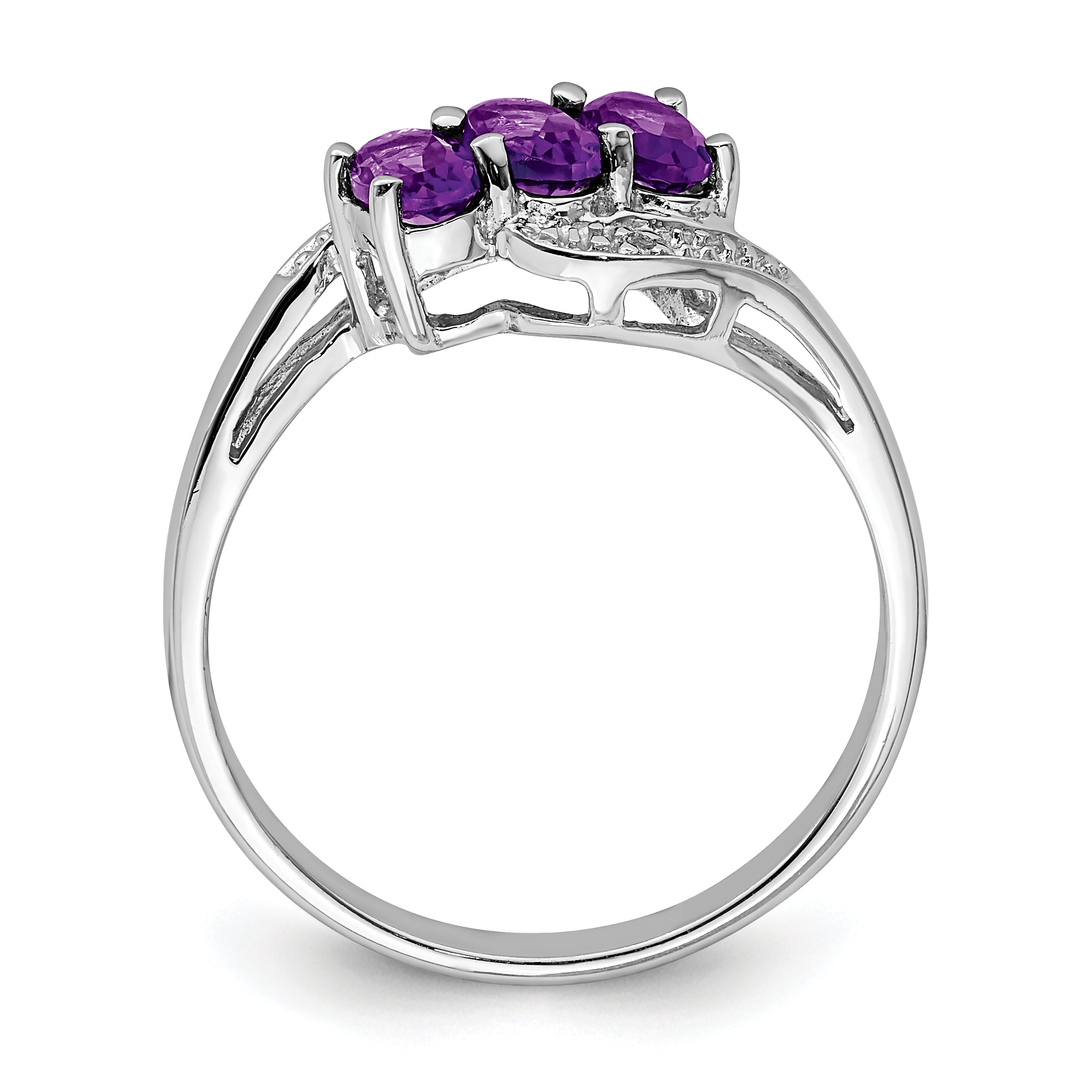 Sterling Silver Rhodium Amethyst & Diamond Ring Secondary image