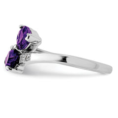 Sterling Silver Rhodium Amethyst & Diamond Heart Ring