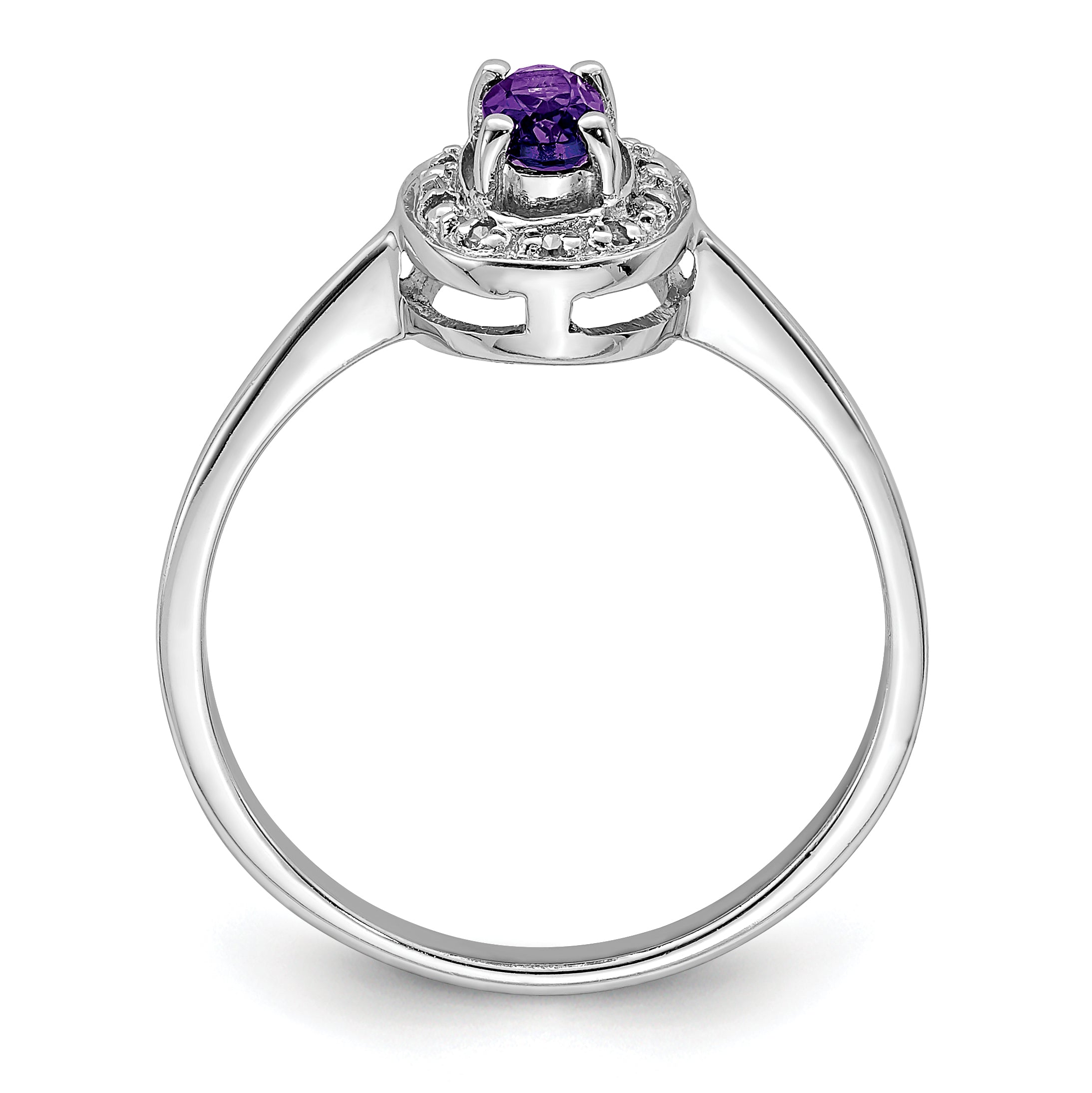 Sterling Silver Rhodium Amethyst & Diamond Ring Secondary image