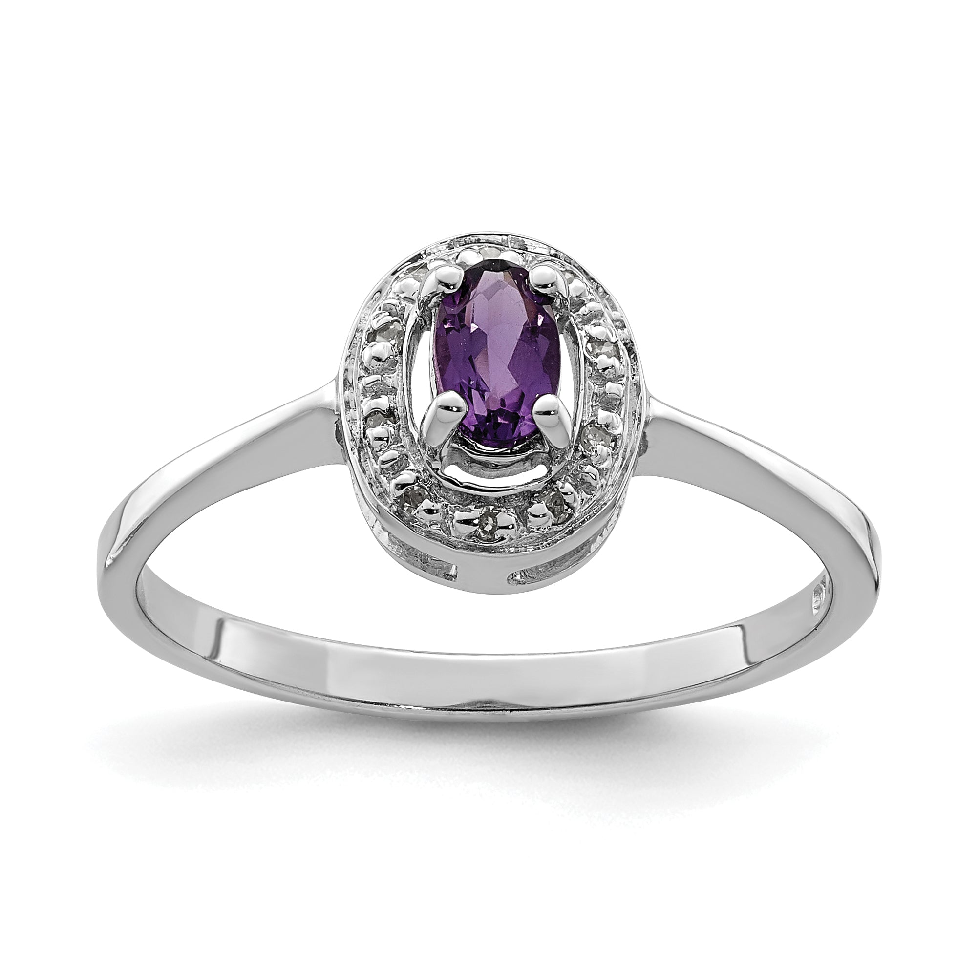 Sterling Silver Rhodium Amethyst & Diamond Ring Main image