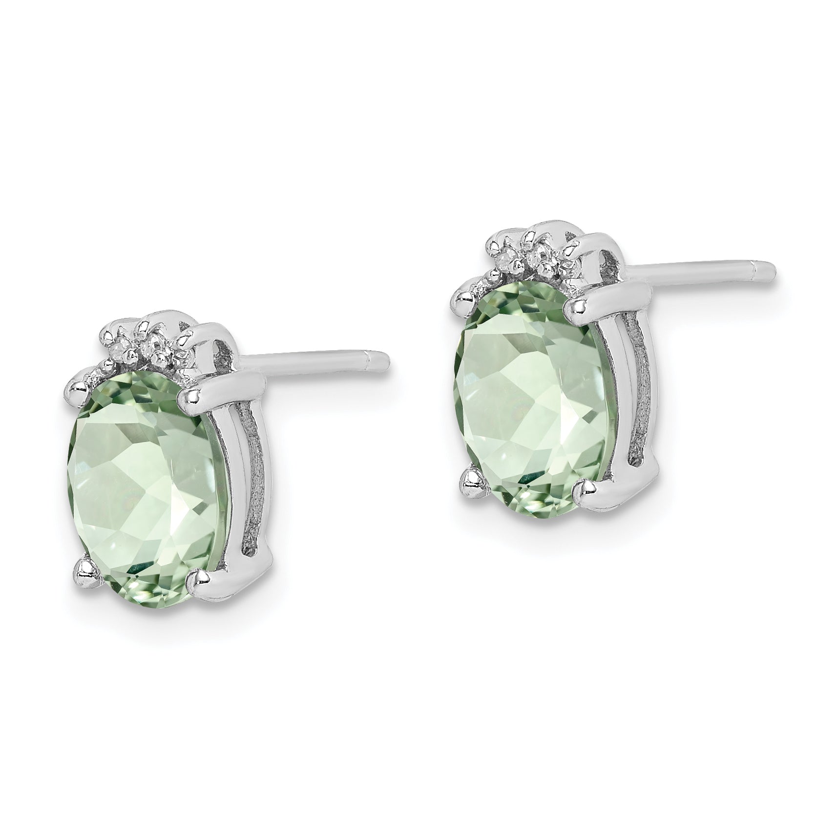 Sterling Silver Rhodium-Plated Green Quartz and Diamond Button Earrings Secondary image