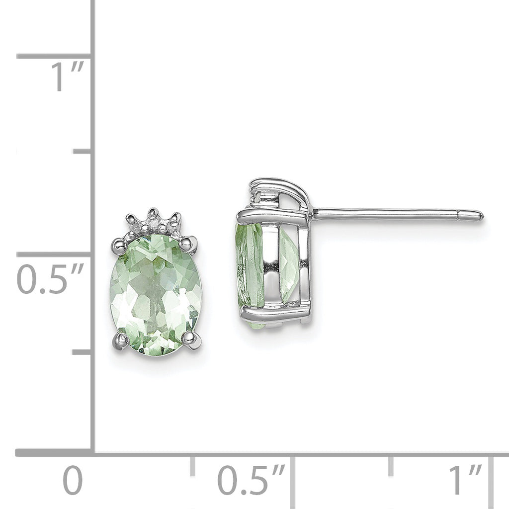 Sterling Silver Rhodium-Plated Green Quartz and Diamond Button Earrings