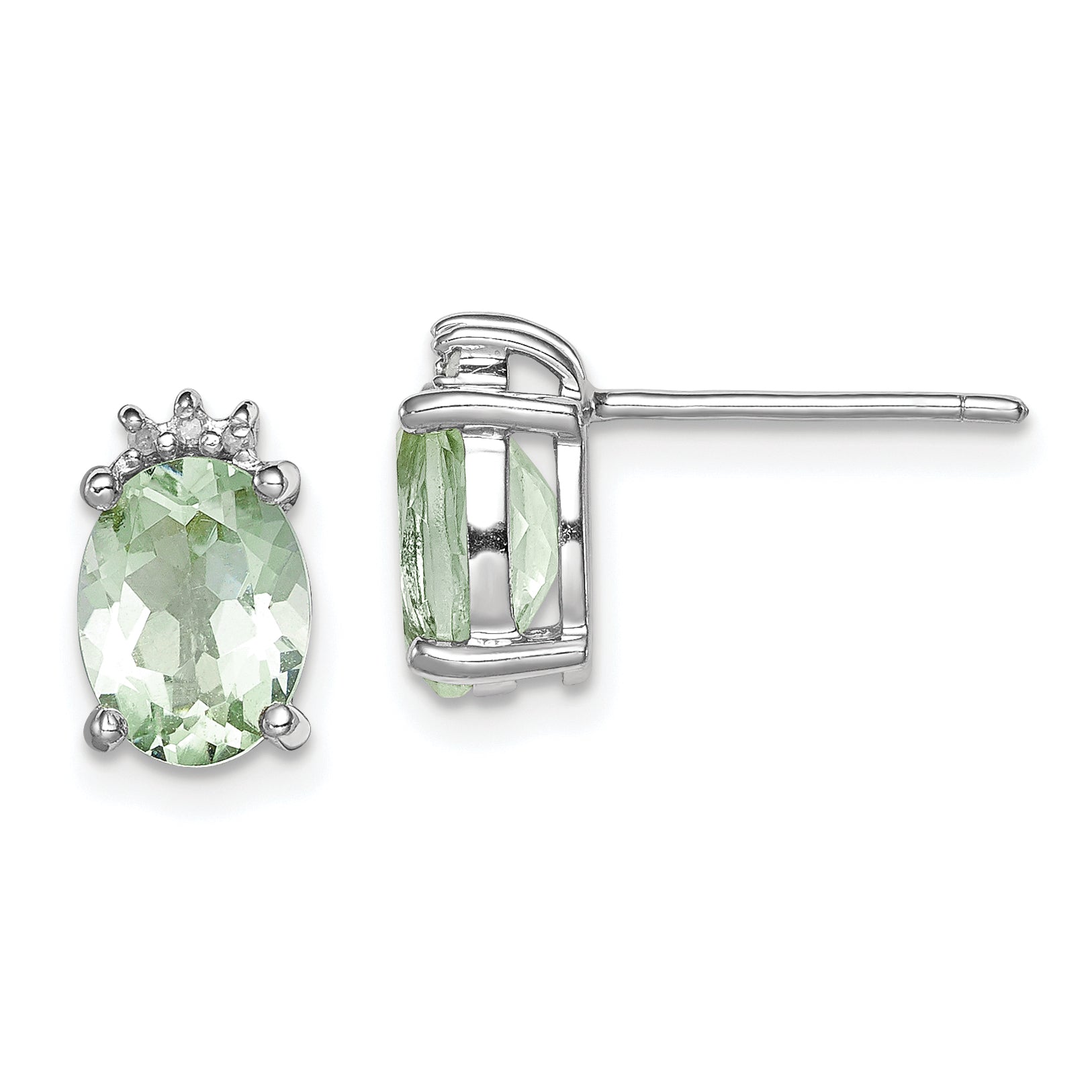 Sterling Silver Rhodium-plated Oval Green Quartz and DiamondEarrings Main image