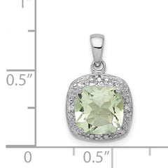 Sterling Silver Rhodium Plated Green Quartz and Diamond Pendant