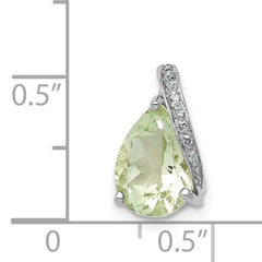Sterling Silver Rhodium Plated Pear Green Quartz Pendant