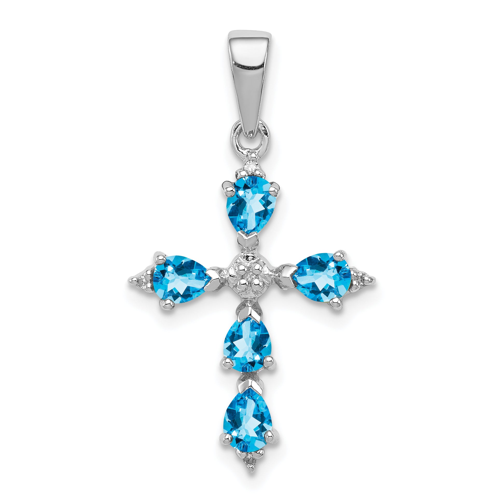 Sterling Silver Rhodium Pear Swiss Blue Topaz Cross Pendant Main image
