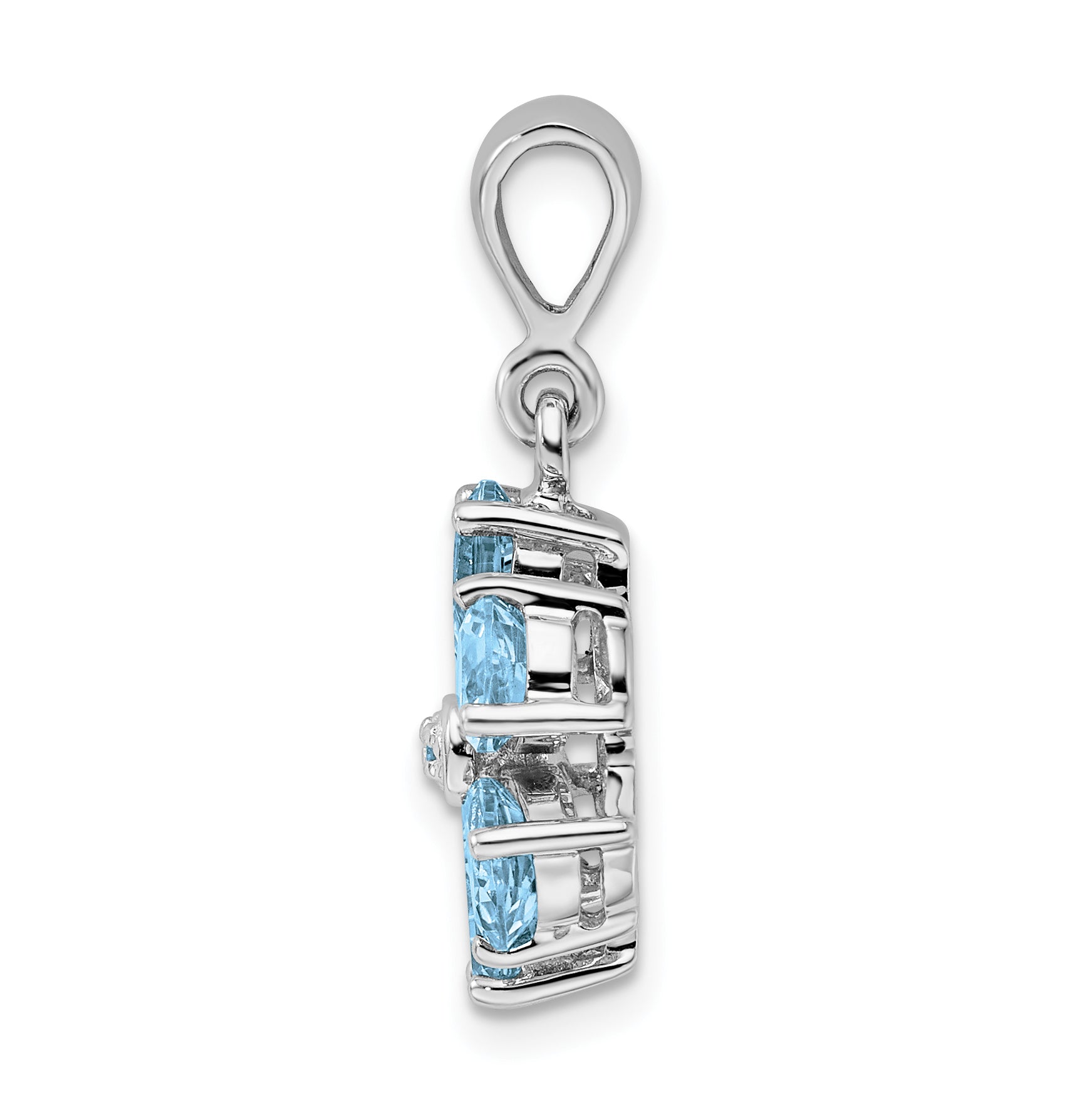 Sterling Silver Rhodium Light Swiss Blue Topaz & Diamond Flower Pendant Secondary image