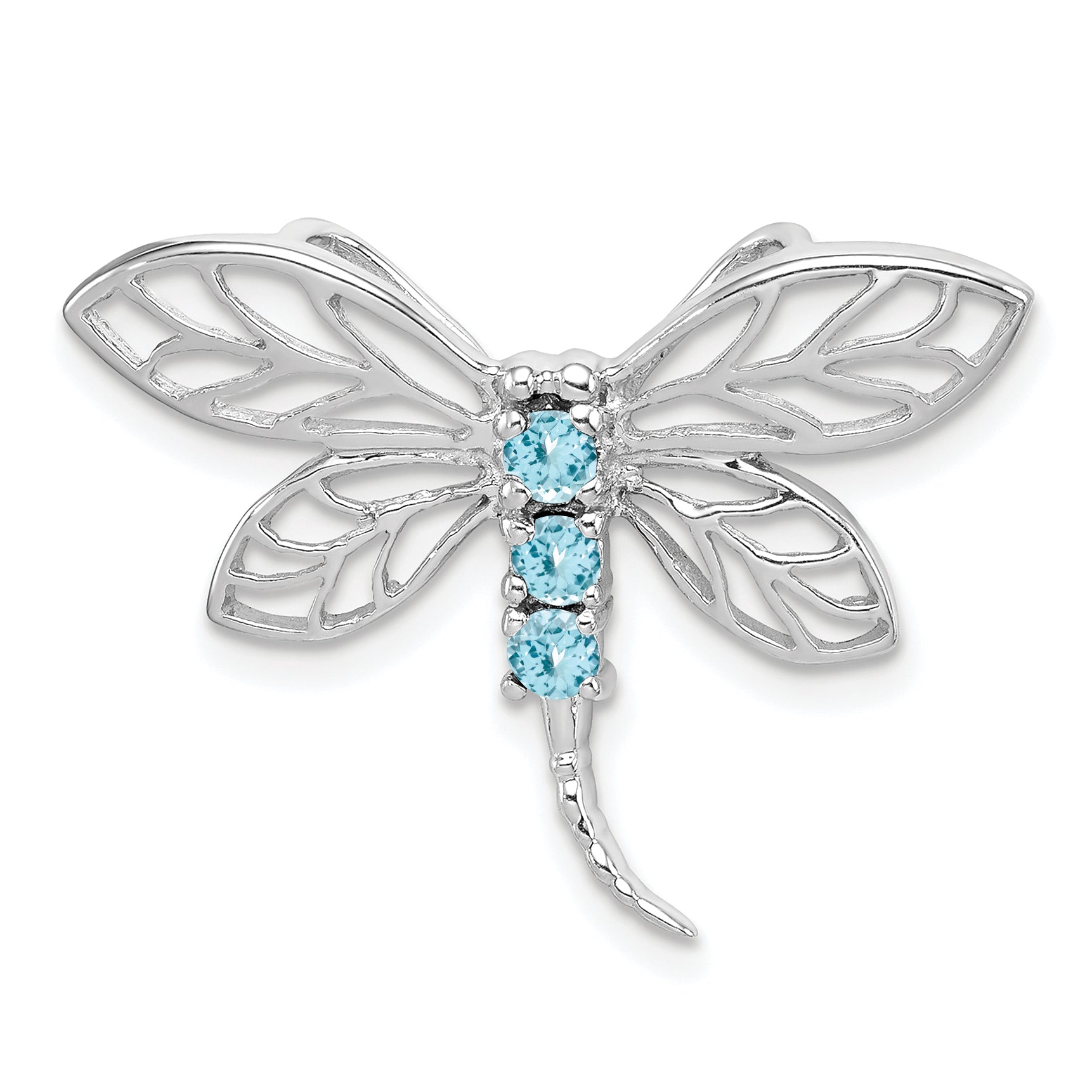 Sterling Silver Rhodium Light Swiss Blue Topaz Dragonfly Pendant Main image