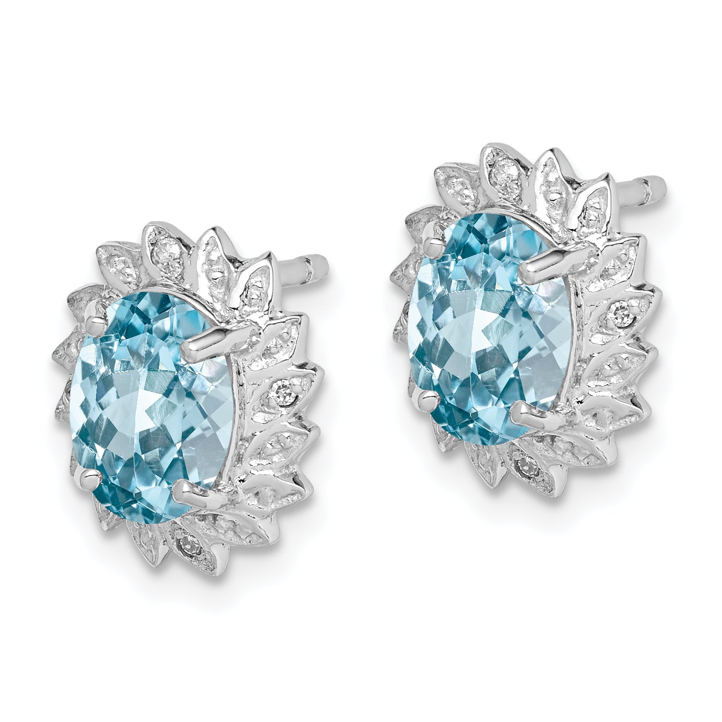Sterling Silver Rhodium Plated Blue Topaz and Diamond Post Earrings