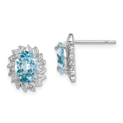 Sterling Silver Rhodium Plated Blue Topaz and Diamond Post Earrings