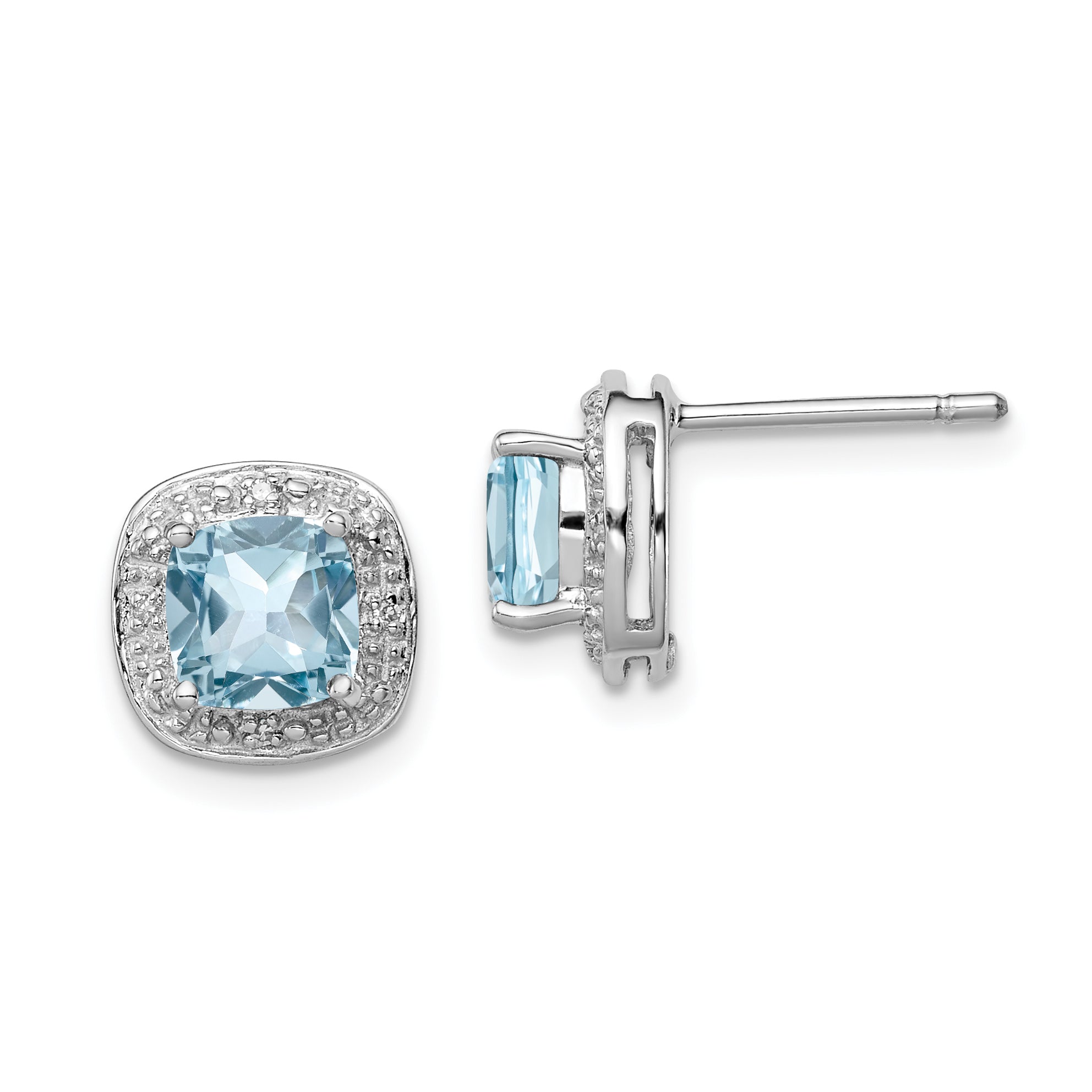 Sterling Silver Rhodium Plated Blue Topaz and Diamond Post Earrings Main image