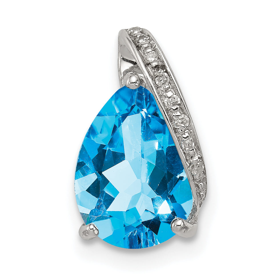 Sterling Silver Rhodium Pear Swiss Blue Topaz Pendant Main image