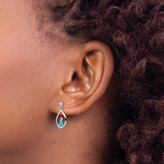 Sterling Silver Swiss Blue Topaz and Diamond Drop Earrings Rhodium-Plated, Polished Finish.
