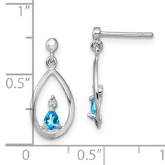 Sterling Silver Swiss Blue Topaz and Diamond Drop Earrings Rhodium-Plated, Polished Finish.