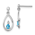 Sterling Silver Rhodium-plated Blue Topaz and Diamond Post Earrings