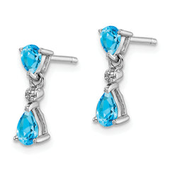 Sterling Silver Rhodium-Plated Blue Topaz & Diamond Drop Earrings