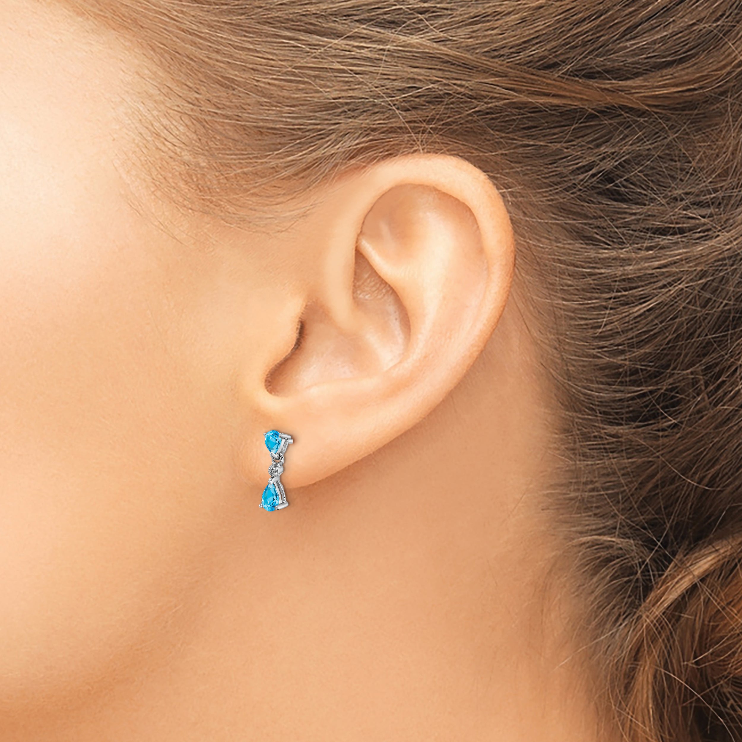 Sterling Silver Rhodium-Plated Blue Topaz & Diamond Drop Earrings