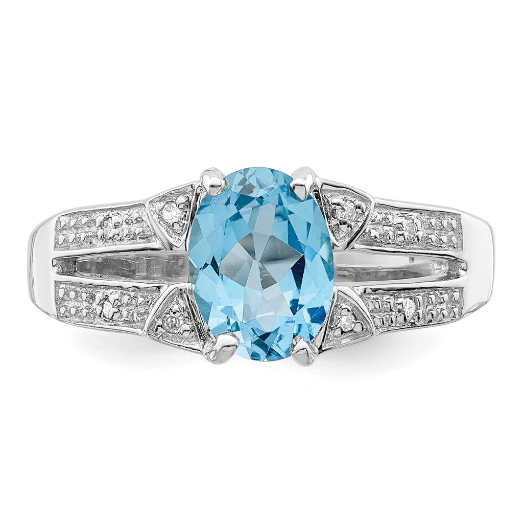 Sterling Silver Rhodium Light Swiss Blue Topaz & Diamond Ring