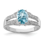 Sterling Silver Rhodium Light Swiss Blue Topaz & Diamond Ring