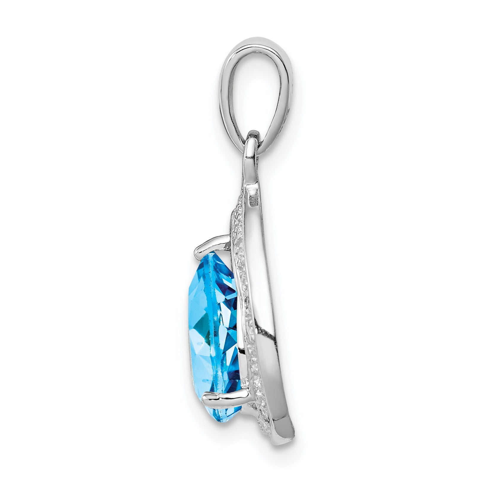 Sterling Silver Rhodium-plated Light Swiss Blue Topaz & Diamond Pendant Secondary image