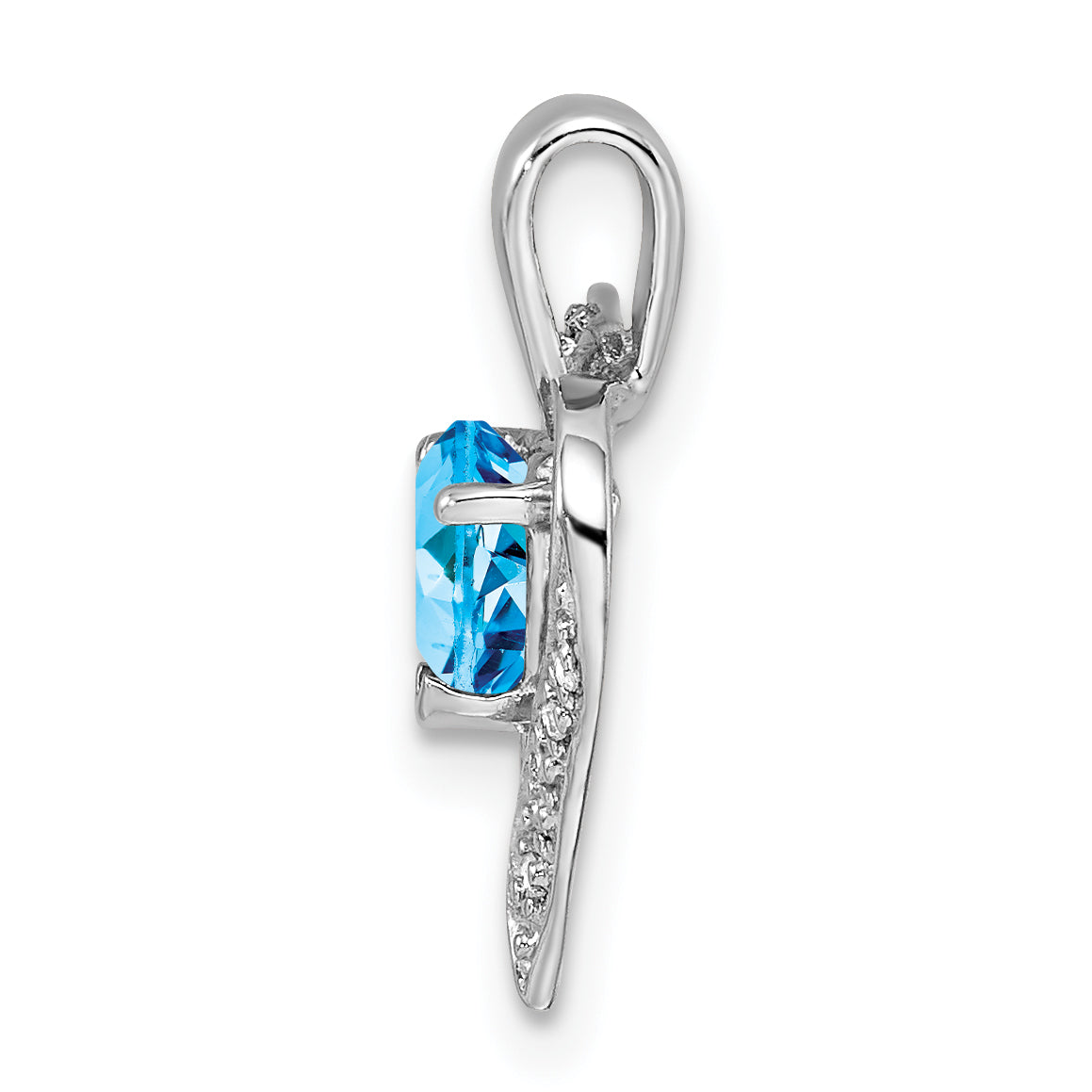 Sterling Silver Rhodium Heart Swiss Blue Topaz & Diamond Heart Pendant Secondary image