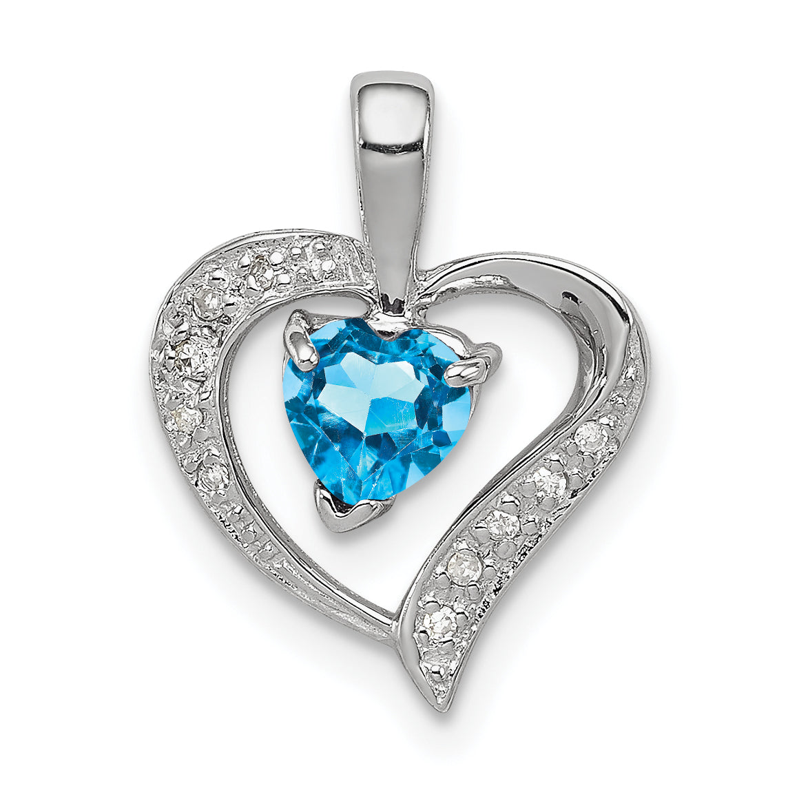 Sterling Silver Rhodium Heart Swiss Blue Topaz & Diamond Heart Pendant Main image