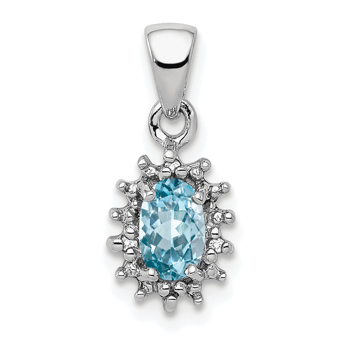 Sterling Silver Rhodium Light Swiss Blue Topaz & Diamond Pendant Main image