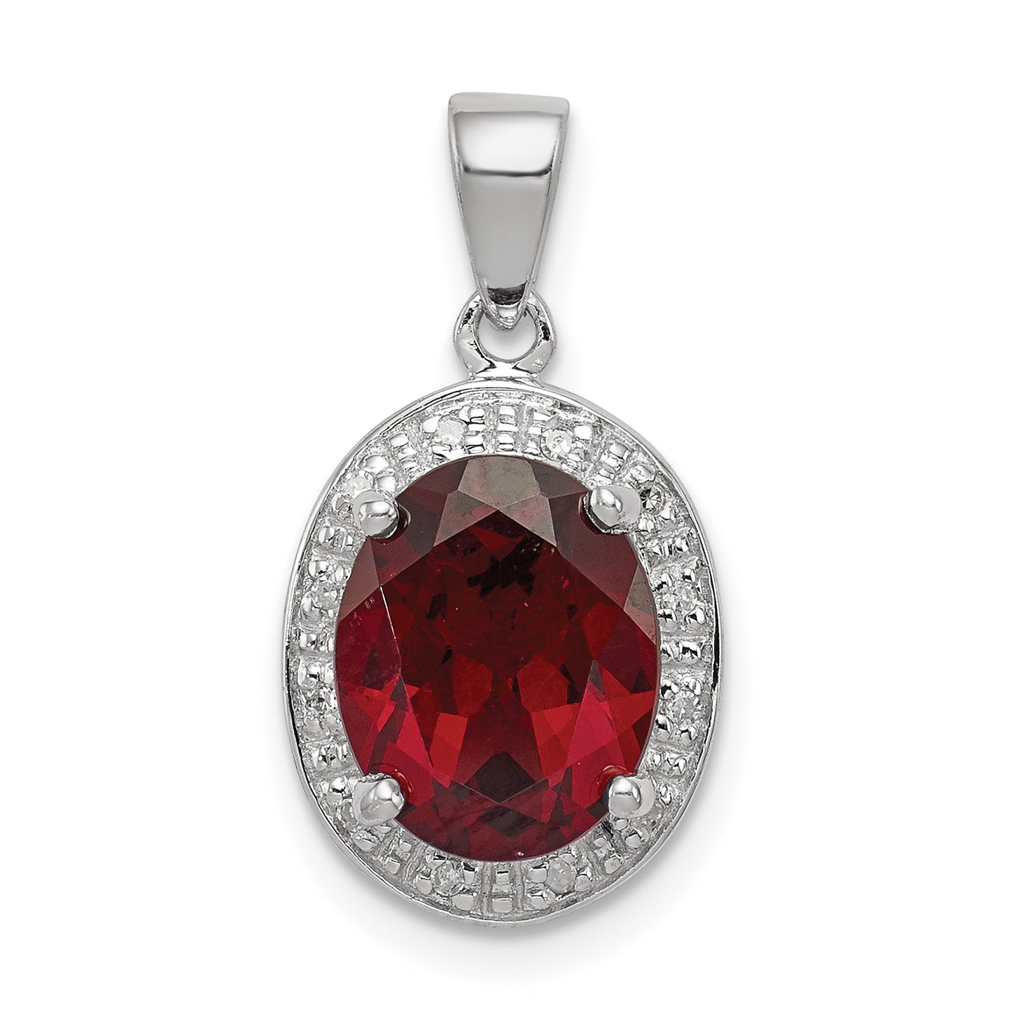 Sterling Silver Rhodium Garnet & Diamond Pendant Main image