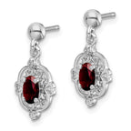 Sterling Silver Rhodium-Plated Garnet & Diamond Post Earrings  Elegant Drop Design