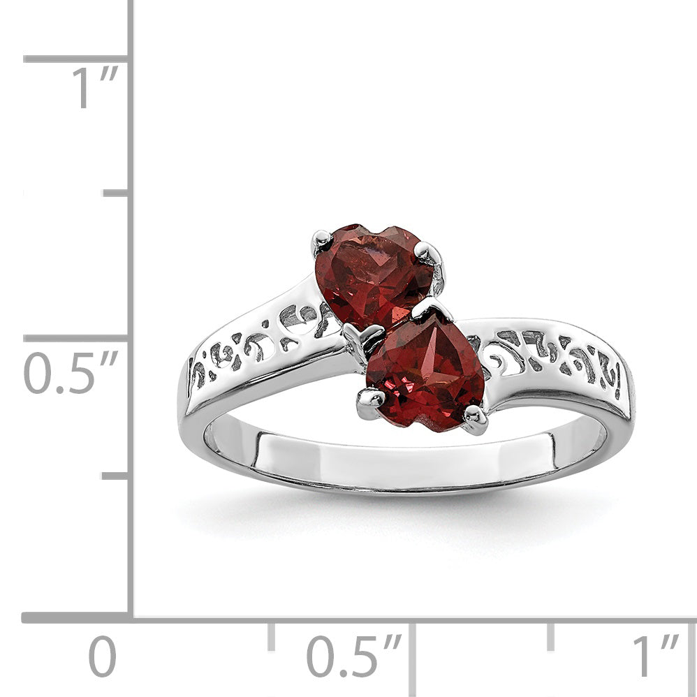 Sterling Silver Rhodium Garnet Heart Ring