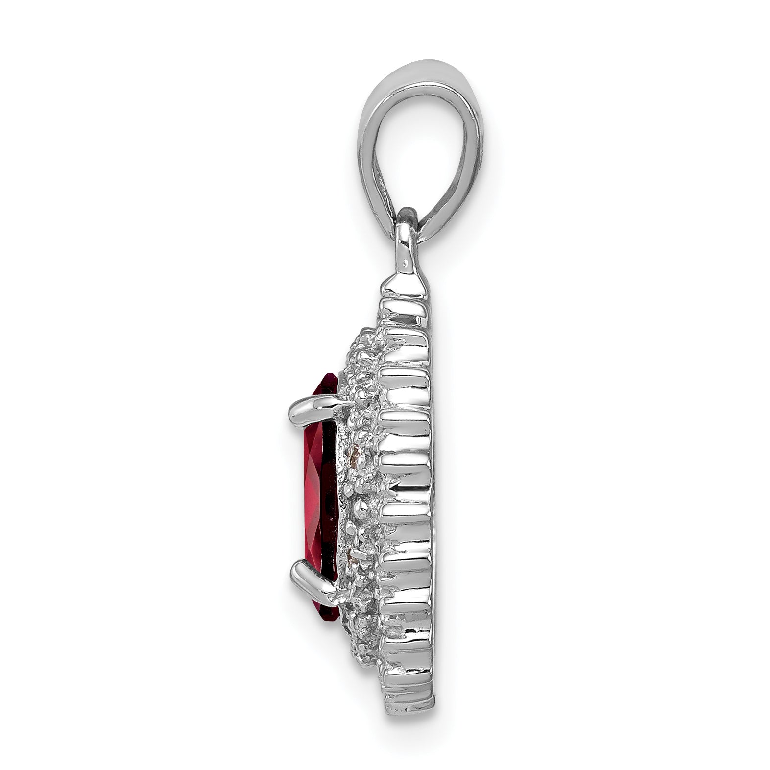 Sterling Silver Rhodium Garnet & Diamond Pendant Secondary image