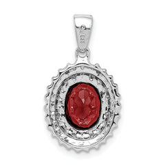 Sterling Silver Rhodium Garnet & Diamond Pendant