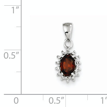 Sterling Silver Rhodium Garnet & Diamond Pendant Secondary image
