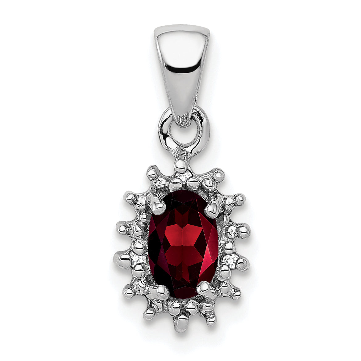 Sterling Silver Rhodium Garnet & Diamond Pendant Main image