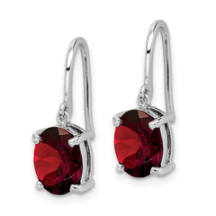 Sterling Silver Rhodium Plated Garnet Drop Earrings  Natural Oval Stones, Polished Finish