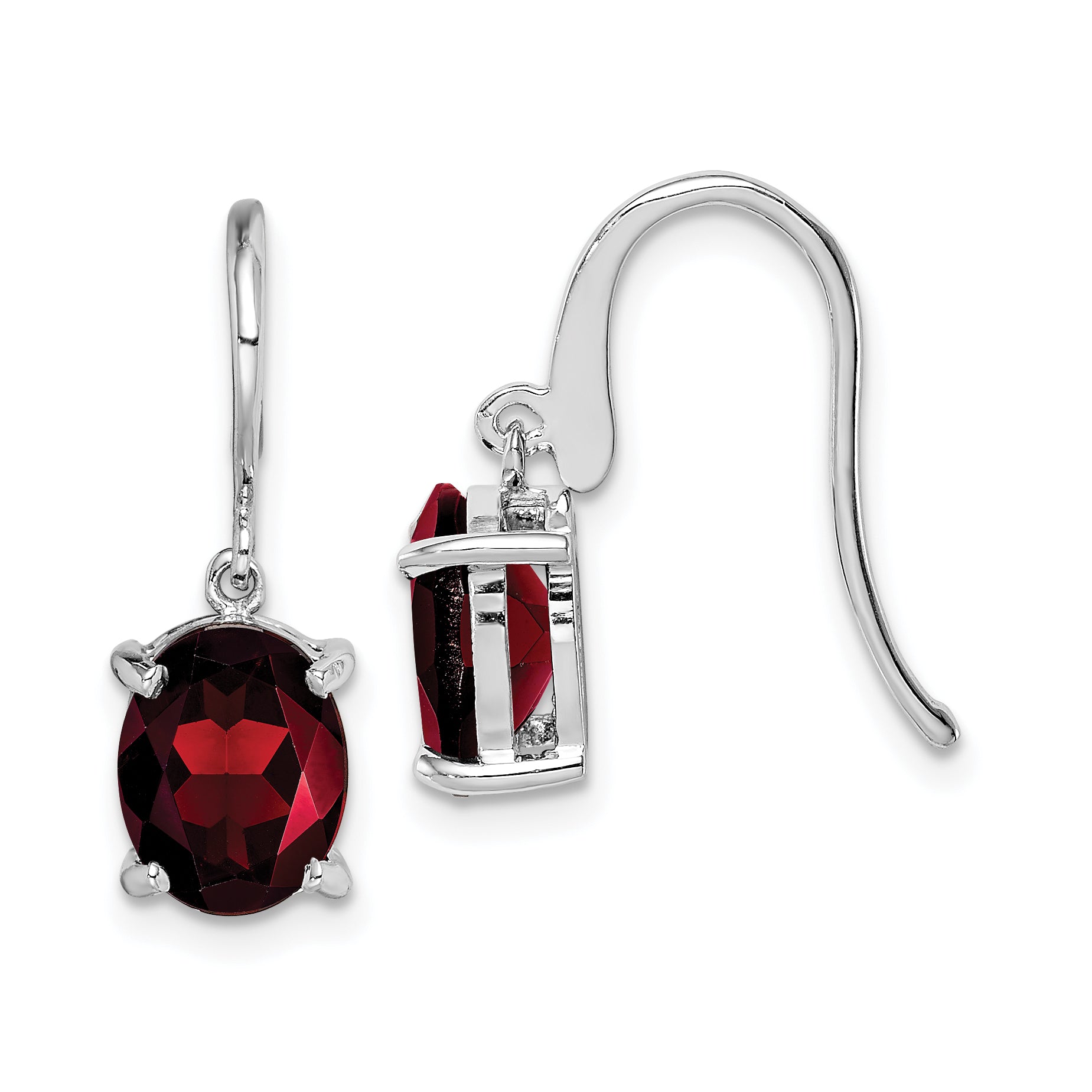 Sterling Silver Rhodium Plated Garnet Wire Earrings Main image