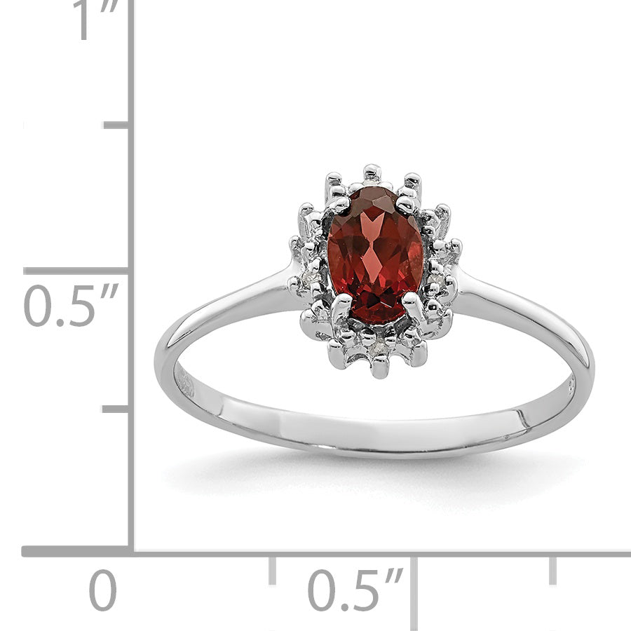 Sterling Silver Rhodium-plated Garnet Diamond Ring