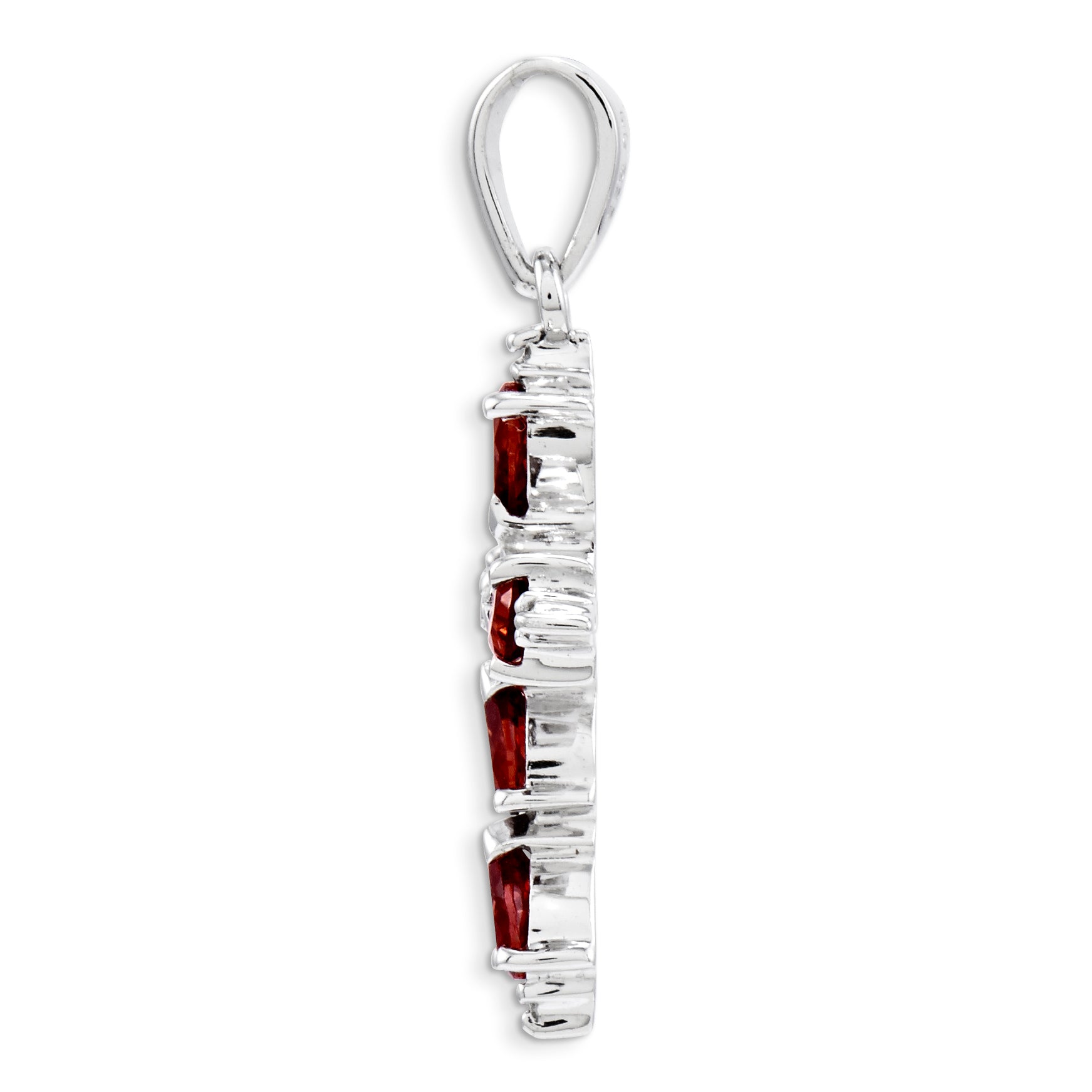 Sterling Silver Rhodium Pear Garnet Cross Pendant Secondary image