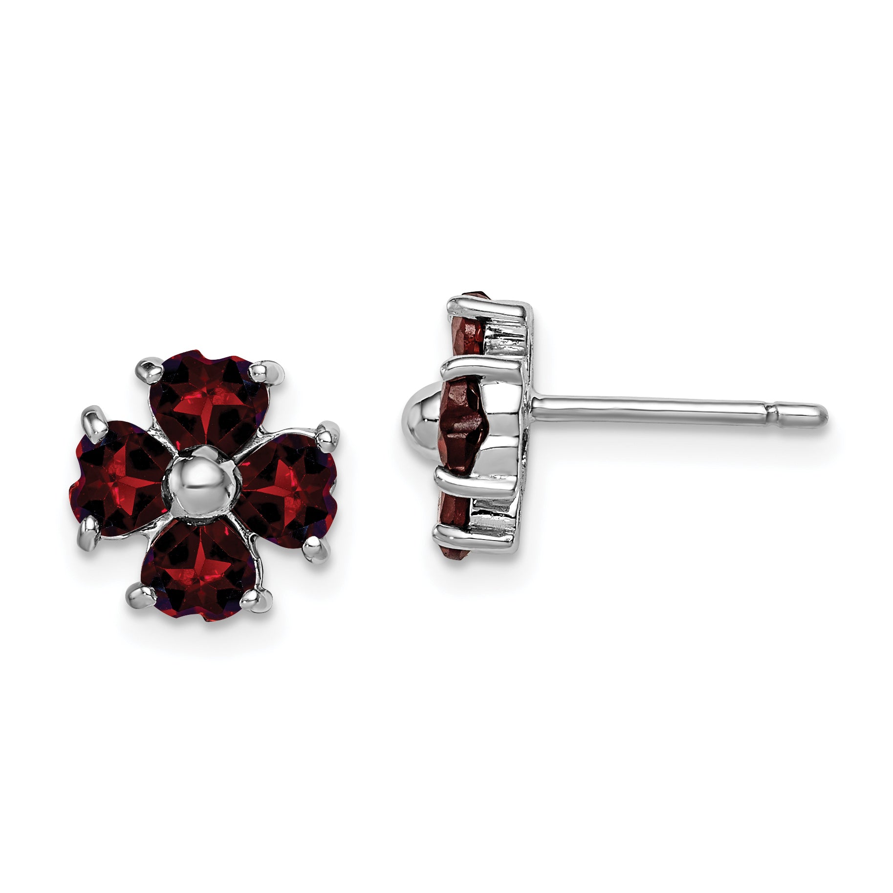 Sterling Silver Rhodium Plated Garnet Flower Post Earrings Main image