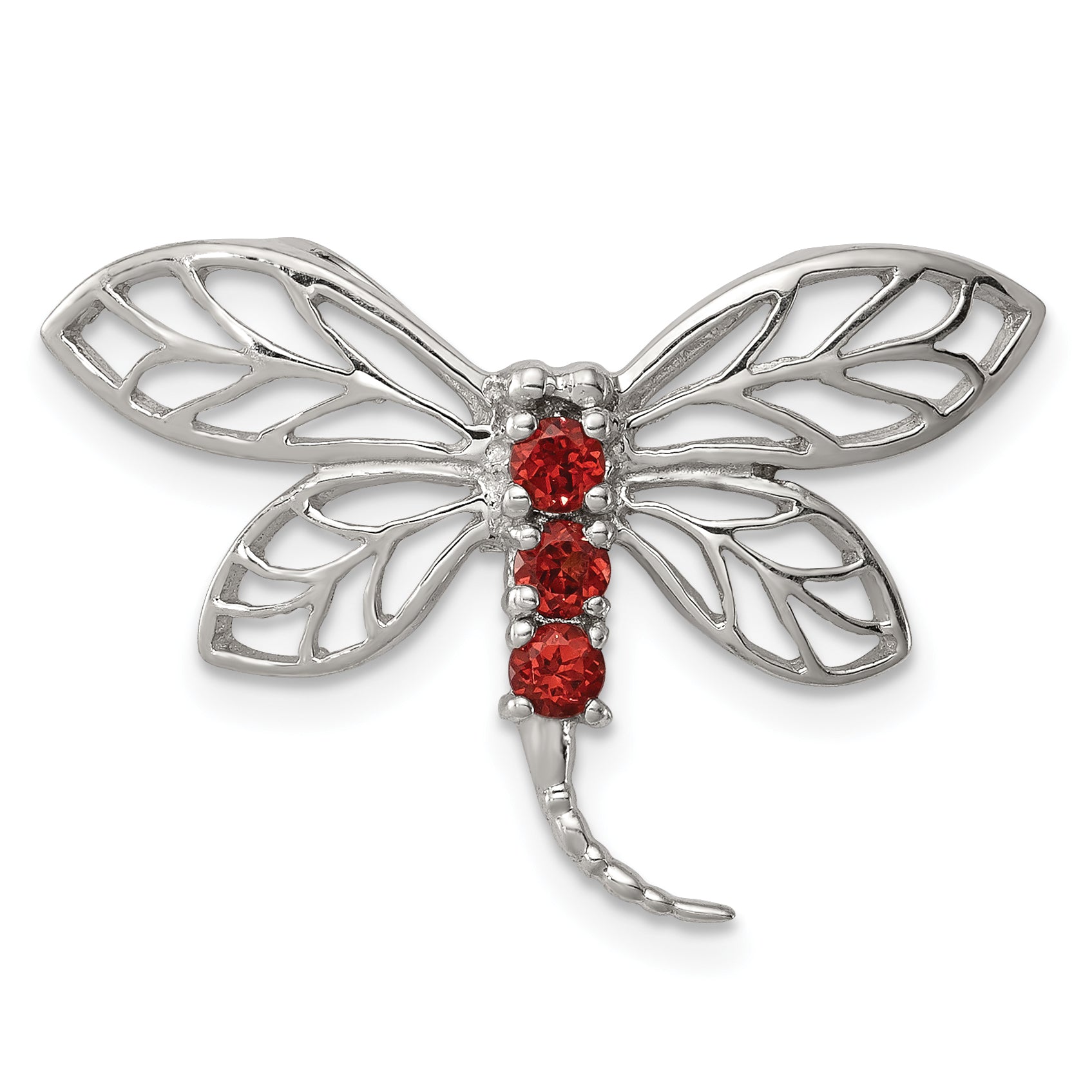 Sterling Silver Rhodium Garnet Dragonfly Chain Slide Main image