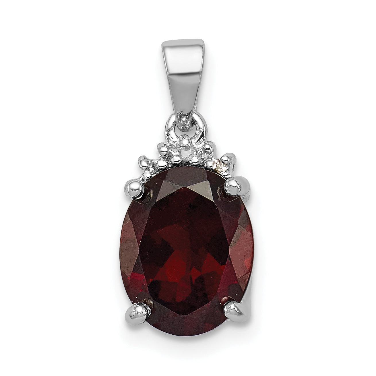 Sterling Silver Rhodium Garnet & Diamond Pendant Main image