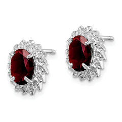 Sophia Jewelers Sterling Silver Garnet and Diamond Button Earrings Rhodium Plated, Polished Finish